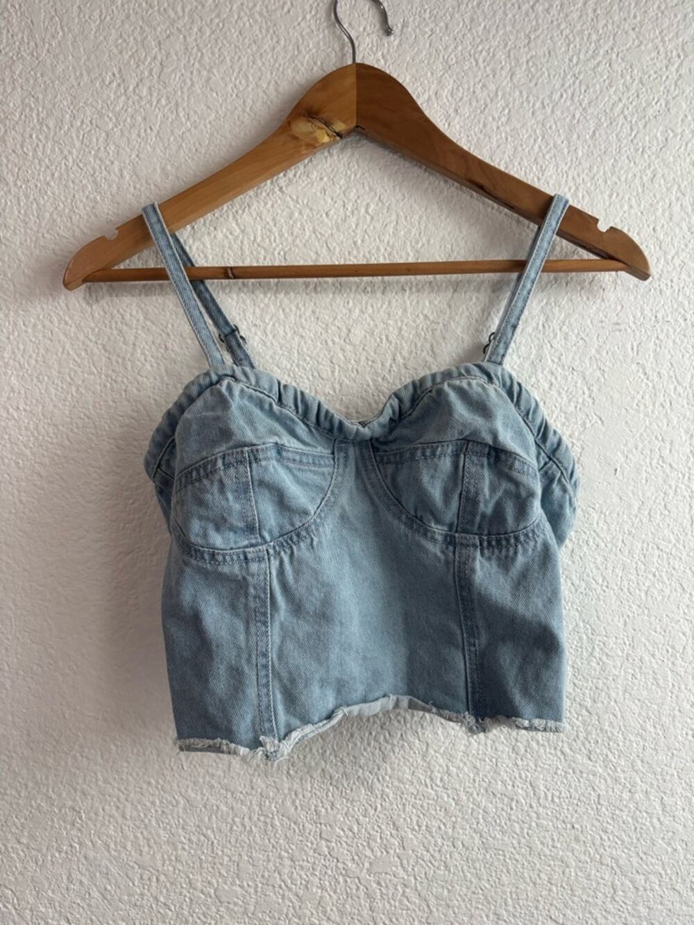 Japna Light Wash Denim Bustier Crop Top